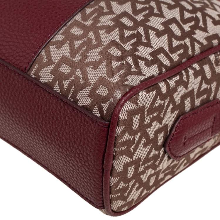 Pre Owned DKNY Burgundy/Beige Signature Canvas And Leather Noho Shoulder Bag