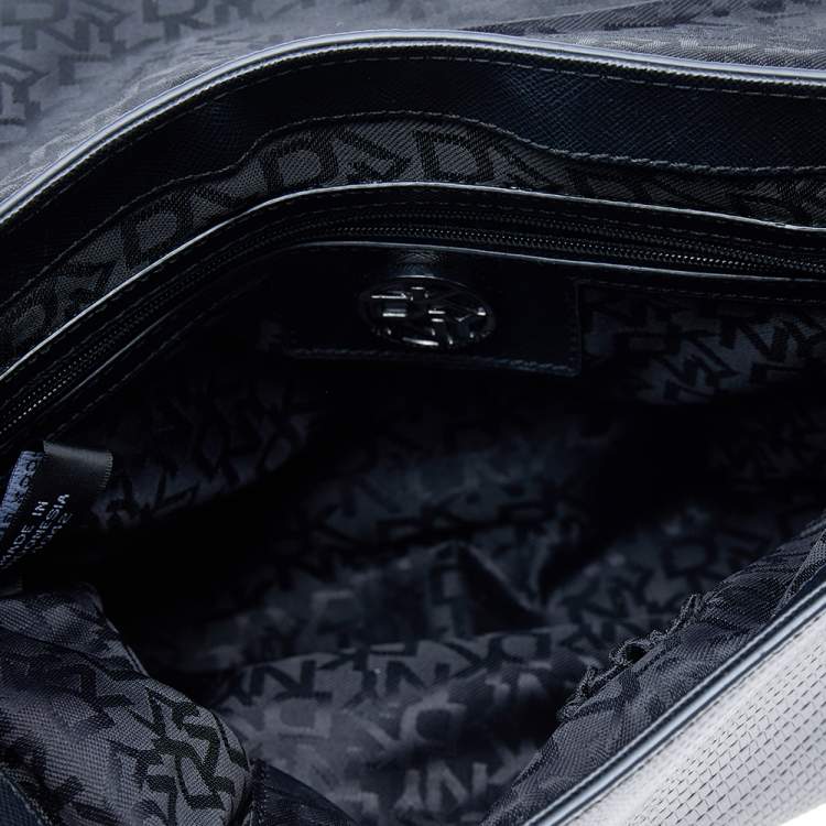 Pre Owned DKNY Metallic Dark Grey Lizard Embossed Leather Crossbody Bag
