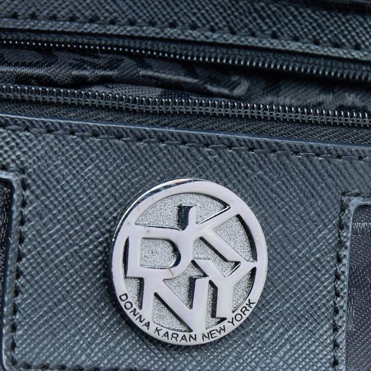 Pre Owned DKNY Metallic Dark Grey Lizard Embossed Leather Crossbody Bag