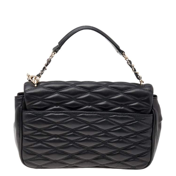 Pre Owned DKNY Black Diamond Quilted Leather Lara Top Handle Bag
