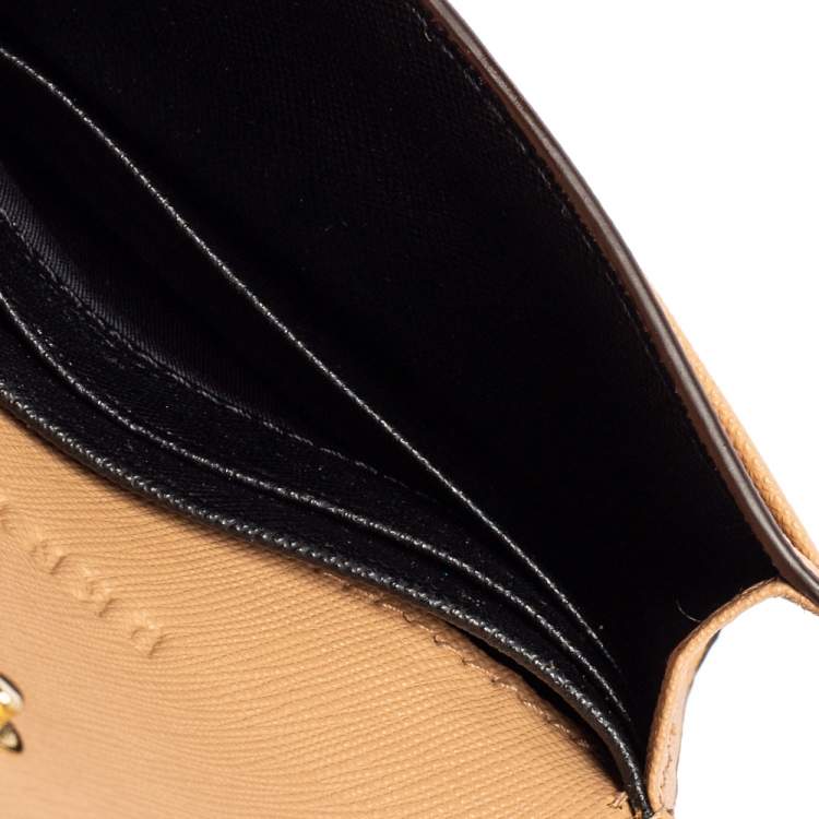 Pre Owned Dkny Beige Saffiano Leather Flap Compact Wallet