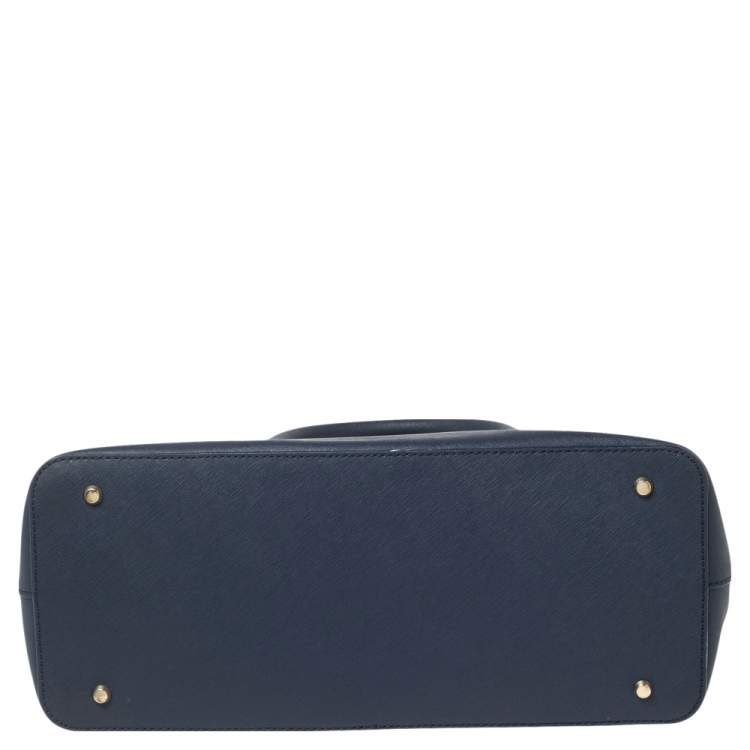 Pre Owned DKNY Navy Blue Saffiano Leather Double Zip Tote