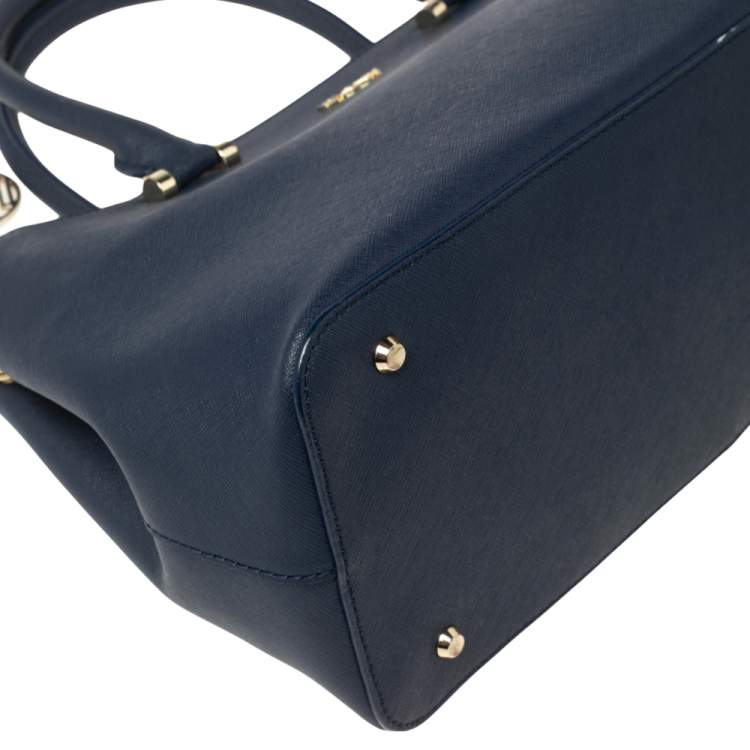 Pre Owned DKNY Navy Blue Saffiano Leather Double Zip Tote