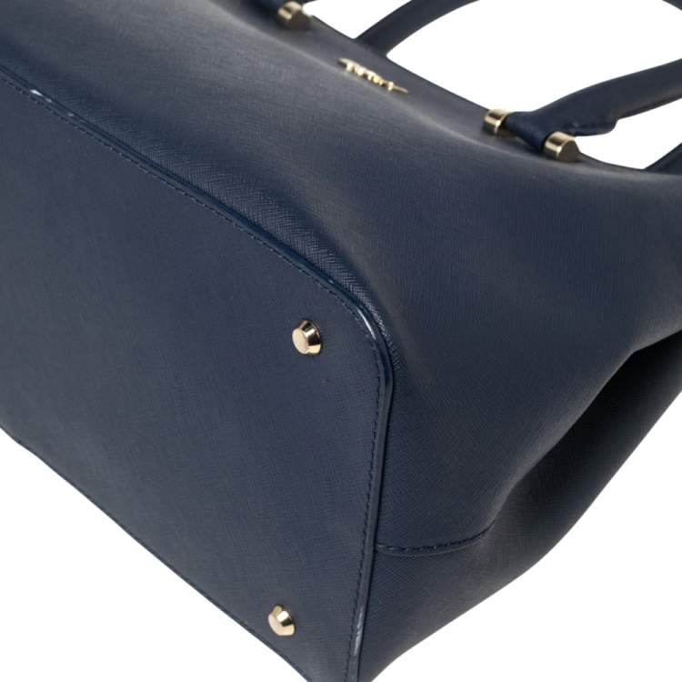 Pre Owned DKNY Navy Blue Saffiano Leather Double Zip Tote