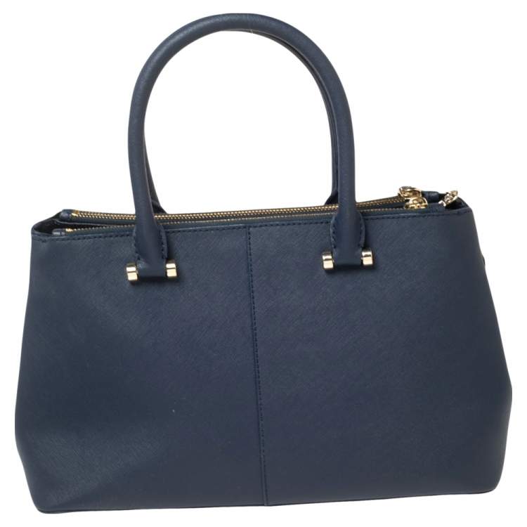 Pre Owned DKNY Navy Blue Saffiano Leather Double Zip Tote