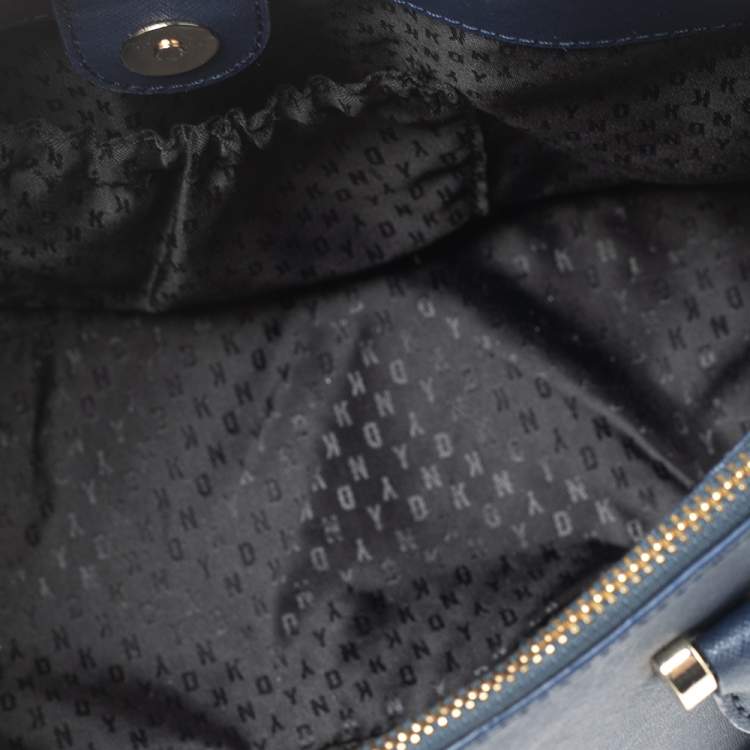Pre Owned DKNY Navy Blue Saffiano Leather Double Zip Tote
