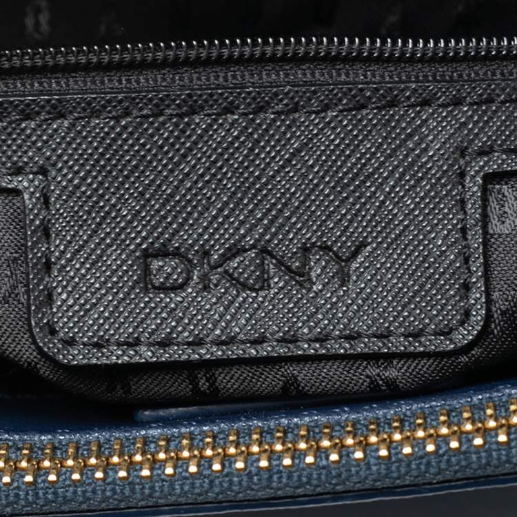 Pre Owned DKNY Navy Blue Saffiano Leather Double Zip Tote