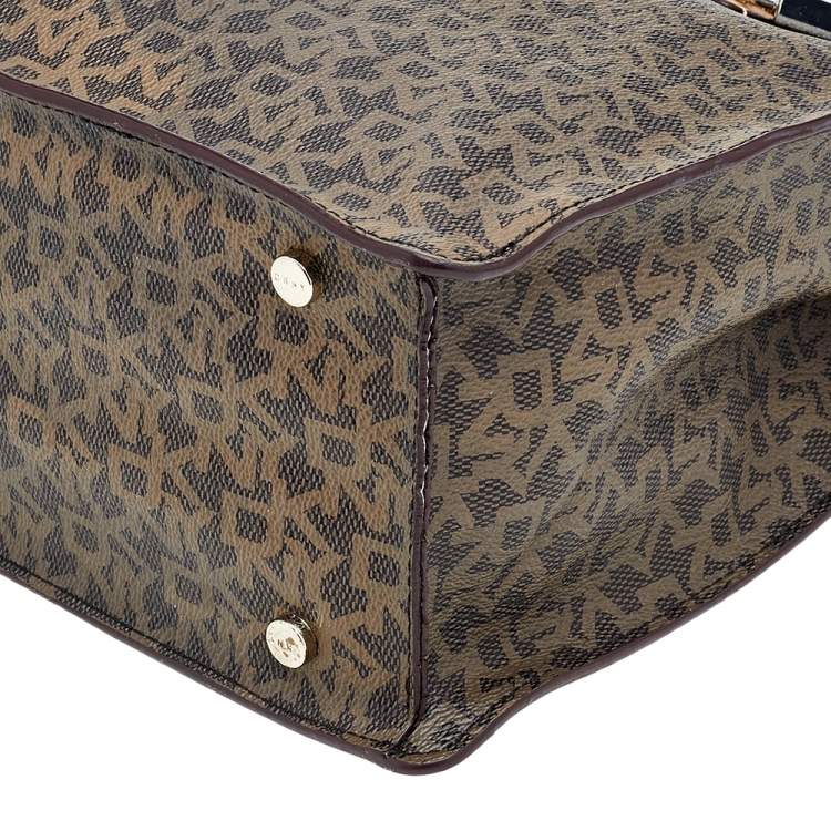 Pre Owned DKNY Brown/Beige Signature Coated Canvas and Leather Tote