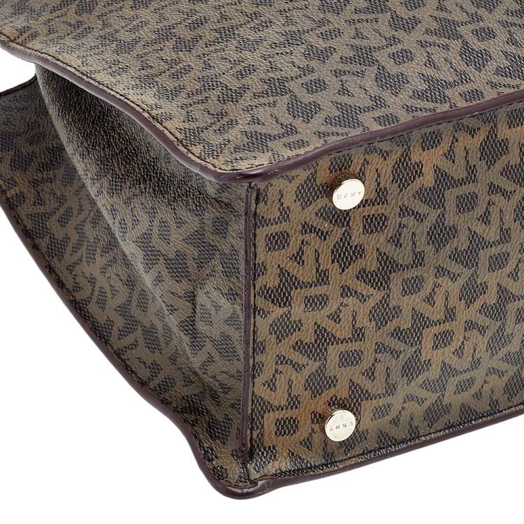 Pre Owned DKNY Brown/Beige Signature Coated Canvas and Leather Tote