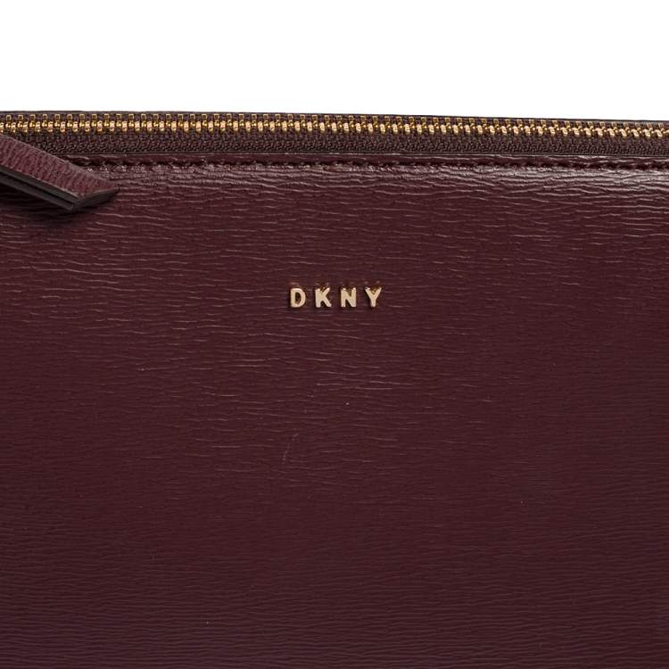 Pre Owned DKNY Burgundy Leather Top Zip Shoulder Bag