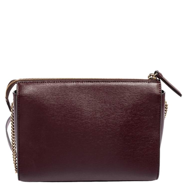 Pre Owned DKNY Burgundy Leather Top Zip Shoulder Bag