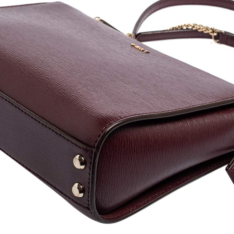 Pre Owned DKNY Burgundy Leather Top Zip Shoulder Bag