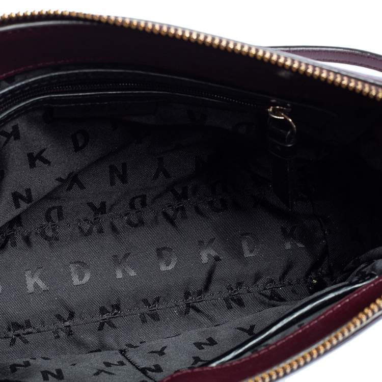 Pre Owned DKNY Burgundy Leather Top Zip Shoulder Bag
