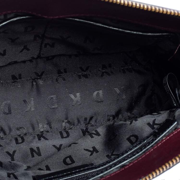 Pre Owned DKNY Burgundy Leather Top Zip Shoulder Bag