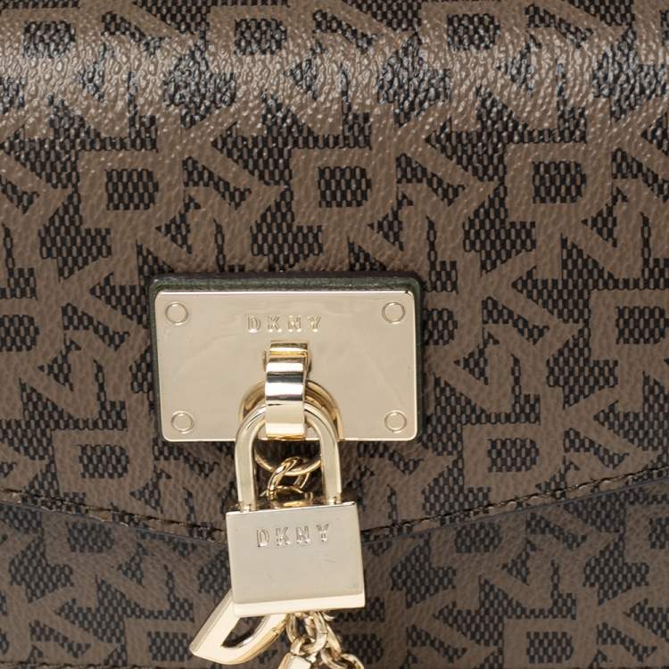 Pre Owned Dkny Brown/Beige PVC Monogram and Leather Trim Belt Bag