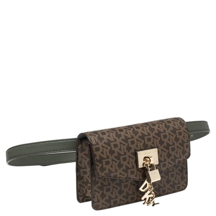 Pre Owned Dkny Brown/Beige PVC Monogram and Leather Trim Belt Bag