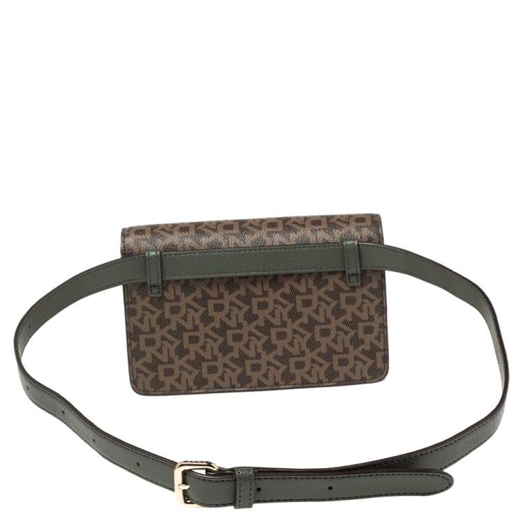Pre Owned Dkny Brown/Beige PVC Monogram and Leather Trim Belt Bag