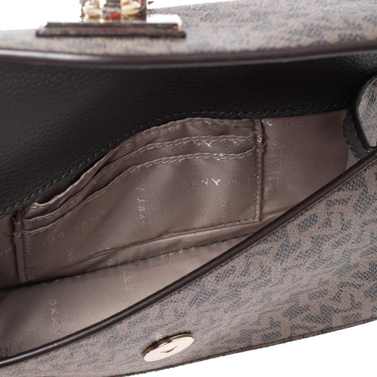 Pre Owned Dkny Brown/Beige PVC Monogram and Leather Trim Belt Bag