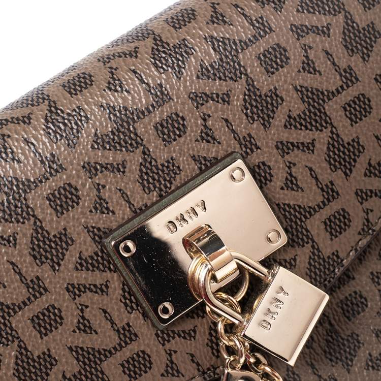 Pre Owned Dkny Brown/Beige PVC Monogram and Leather Trim Belt Bag