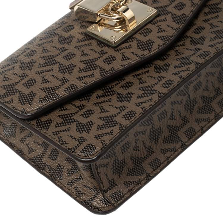 Pre Owned Dkny Brown/Beige PVC Monogram and Leather Trim Belt Bag