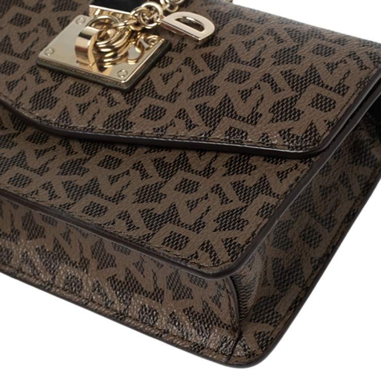 Pre Owned Dkny Brown/Beige PVC Monogram and Leather Trim Belt Bag