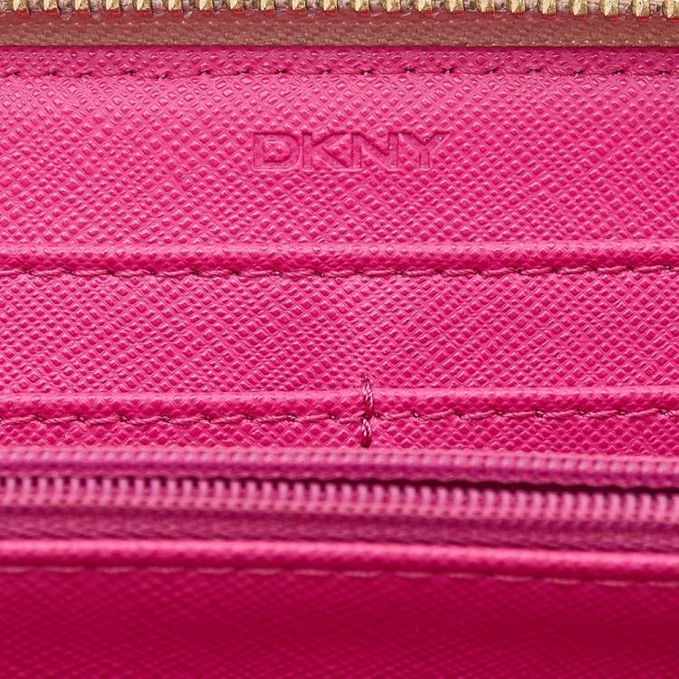 Pre Owned DKNY Pink Leather Zip Around Wallet