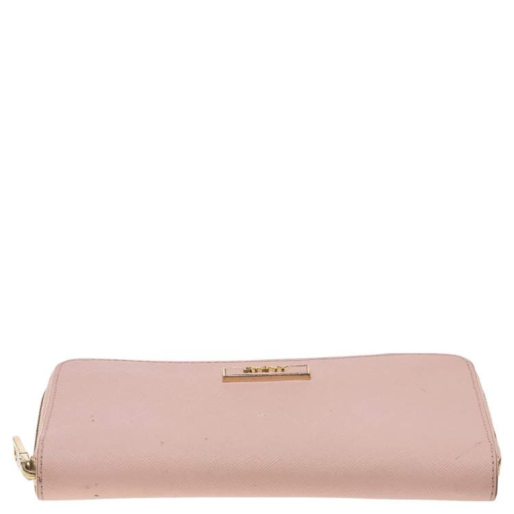 Pre Owned DKNY Pink Leather Zip Around Wallet