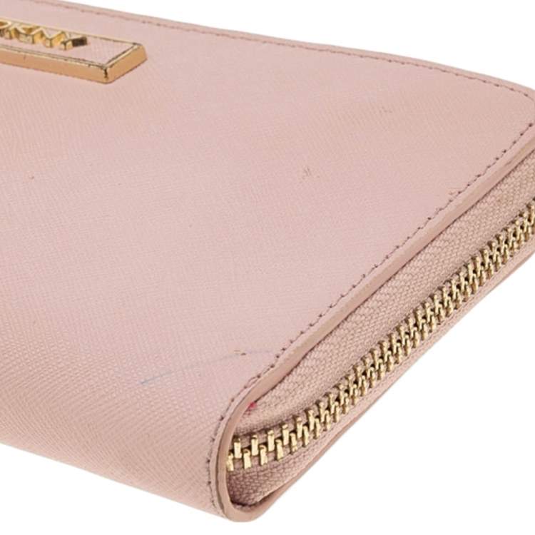 Pre Owned DKNY Pink Leather Zip Around Wallet