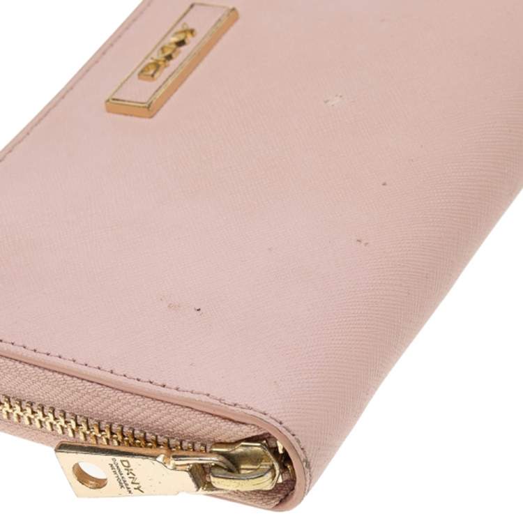 Pre Owned DKNY Pink Leather Zip Around Wallet