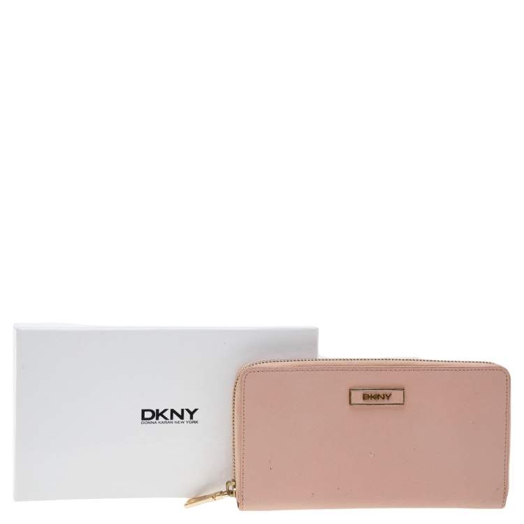 Pre Owned DKNY Pink Leather Zip Around Wallet