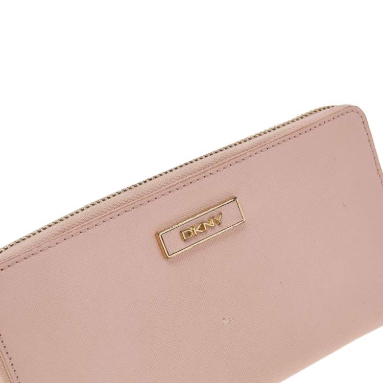 Pre Owned DKNY Pink Leather Zip Around Wallet