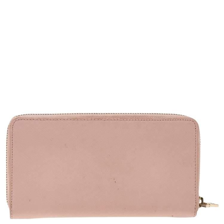 Pre Owned DKNY Pink Leather Zip Around Wallet