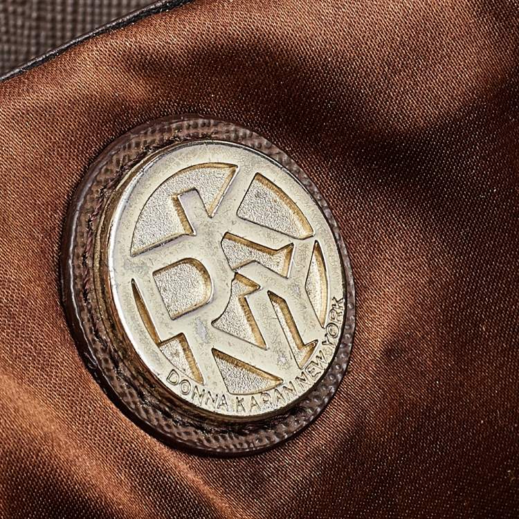 Pre Owned DKNY Brown Calf Hair and Croc Embossed Leather Top Handle Bag