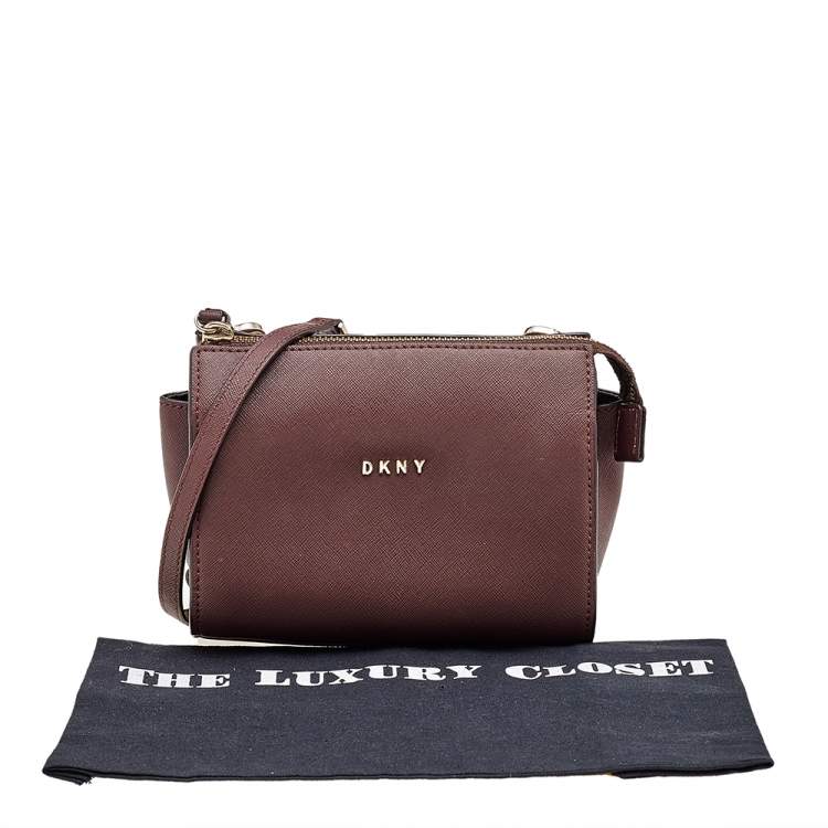 Pre Owned DKNY Burgundy Leather Zip Crossbody Bag