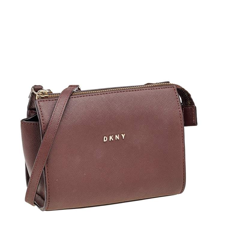 Pre Owned DKNY Burgundy Leather Zip Crossbody Bag
