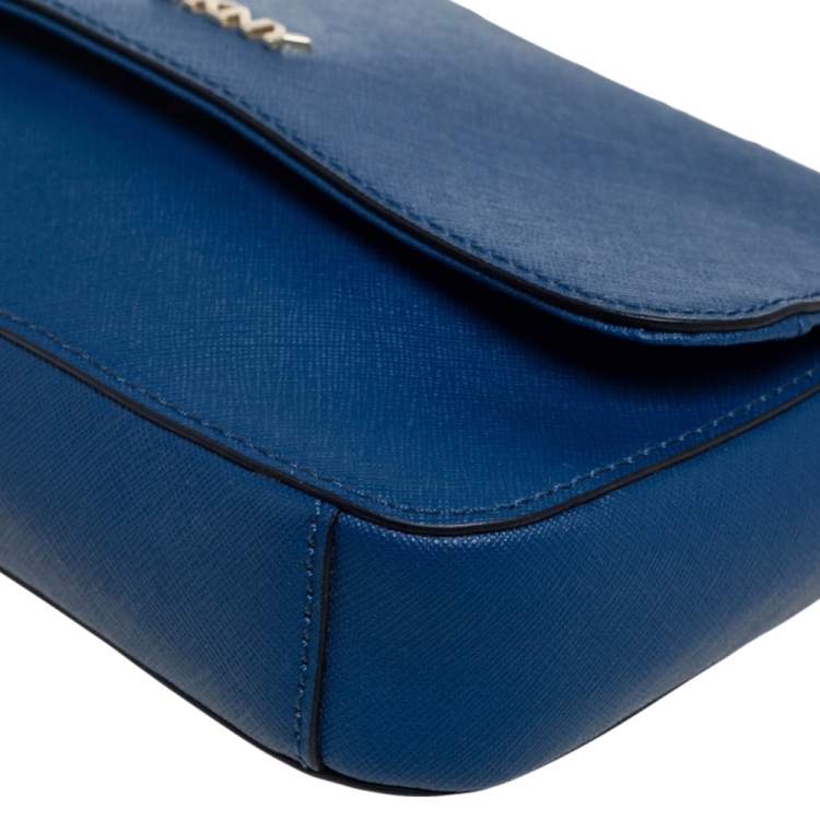 Pre Owned DKNY Navy Blue Saffiano Leather Robinson Flap Chain Crossbody Bag
