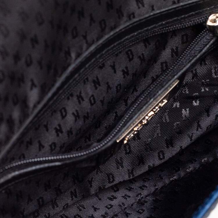 Pre Owned DKNY Navy Blue Saffiano Leather Robinson Flap Chain Crossbody Bag