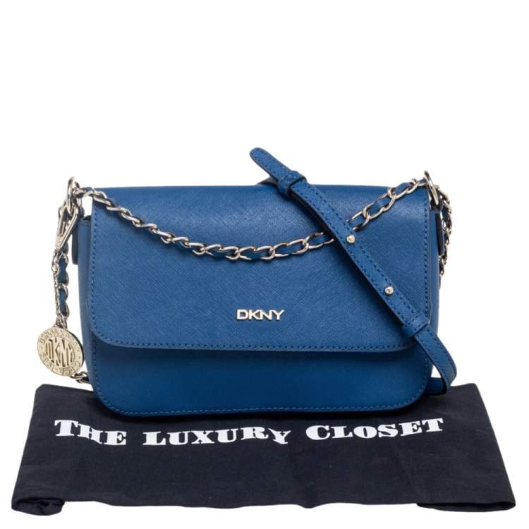 Pre Owned DKNY Navy Blue Saffiano Leather Robinson Flap Chain Crossbody Bag