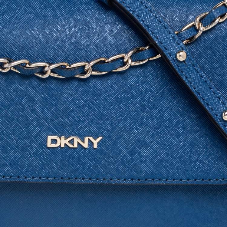 Pre Owned DKNY Navy Blue Saffiano Leather Robinson Flap Chain Crossbody Bag
