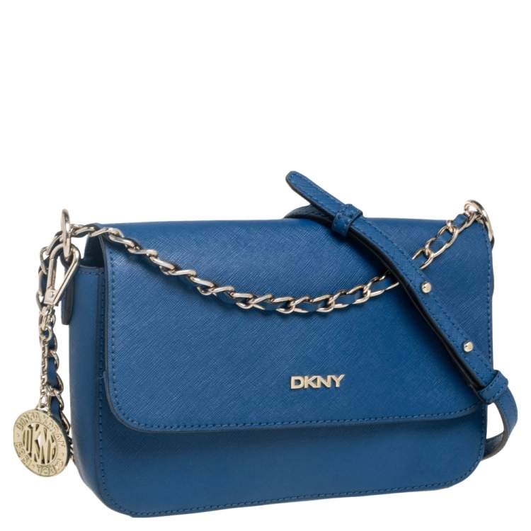 Pre Owned DKNY Navy Blue Saffiano Leather Robinson Flap Chain Crossbody Bag