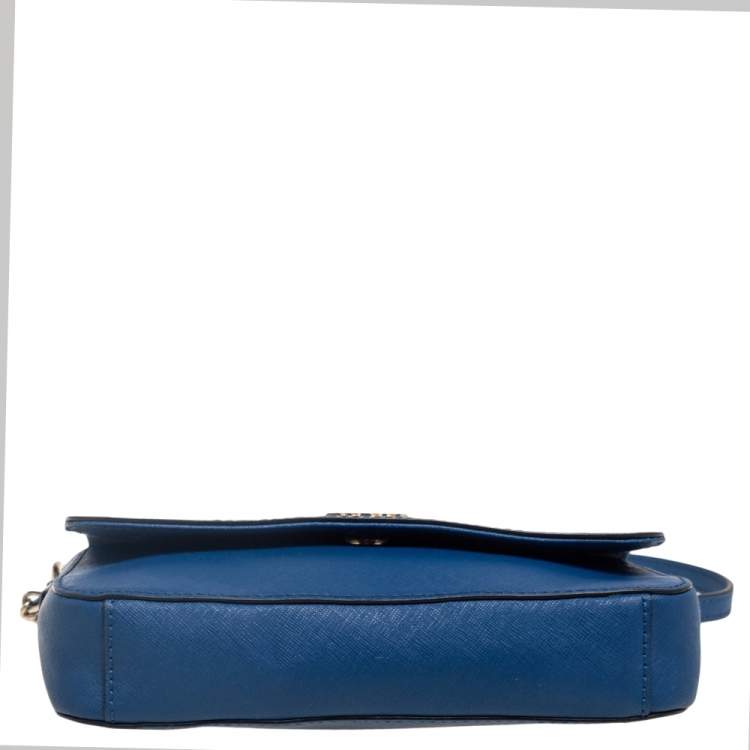 Pre Owned DKNY Navy Blue Saffiano Leather Robinson Flap Chain Crossbody Bag
