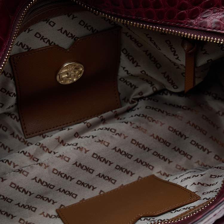 Pre Owned DKNY Burgundy Croc Embossed Leather Satchel