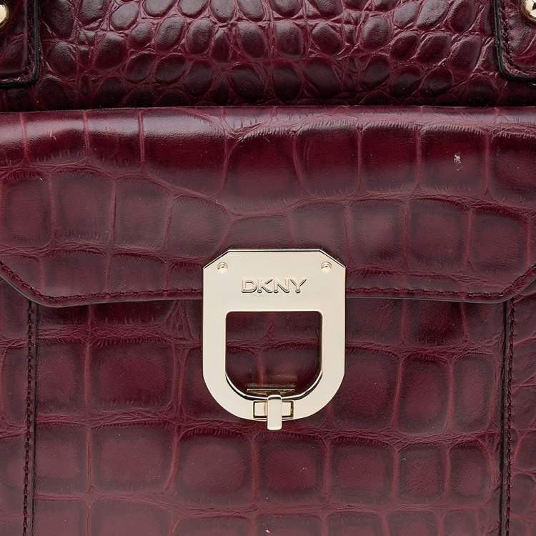 Pre Owned DKNY Burgundy Croc Embossed Leather Satchel