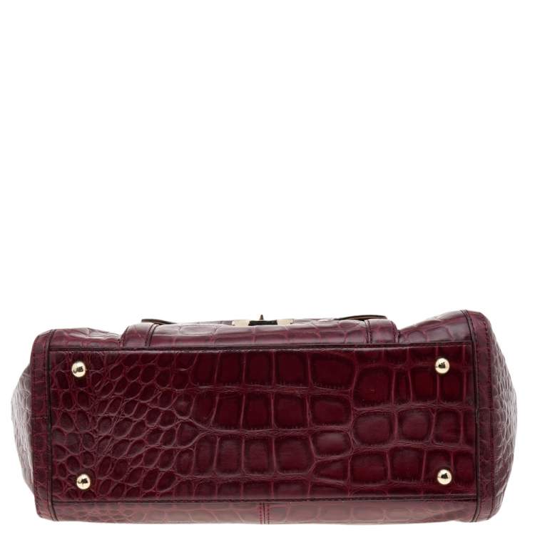 Pre Owned DKNY Burgundy Croc Embossed Leather Satchel