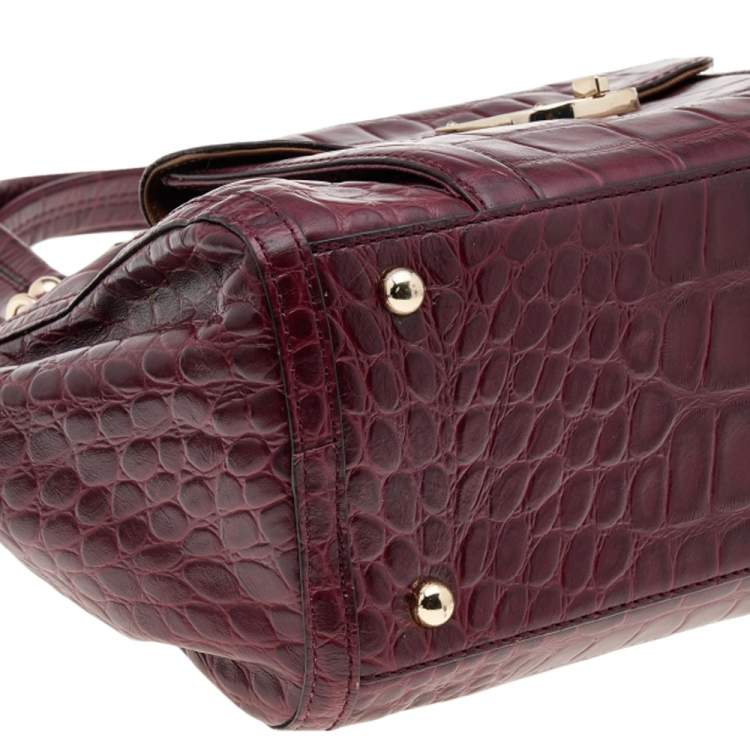 Pre Owned DKNY Burgundy Croc Embossed Leather Satchel