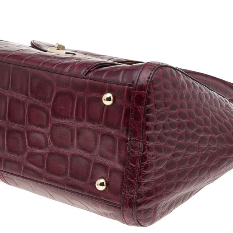 Pre Owned DKNY Burgundy Croc Embossed Leather Satchel