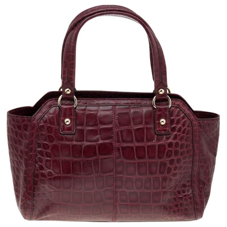 Pre Owned DKNY Burgundy Croc Embossed Leather Satchel