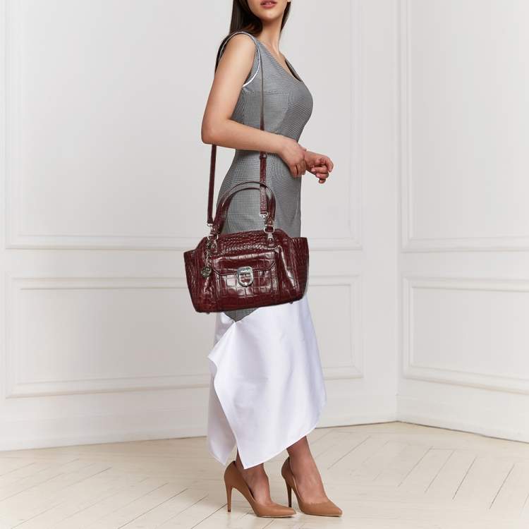 Pre Owned DKNY Burgundy Croc Embossed Leather Satchel