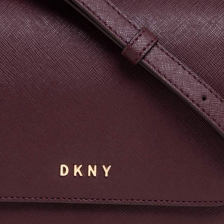 Pre Owned DKNY Dark Burgundy Saffiano Leather Flap Crossbody Bag