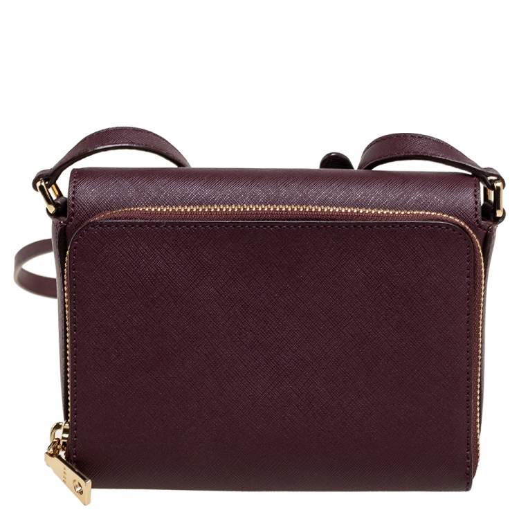 Pre Owned DKNY Dark Burgundy Saffiano Leather Flap Crossbody Bag